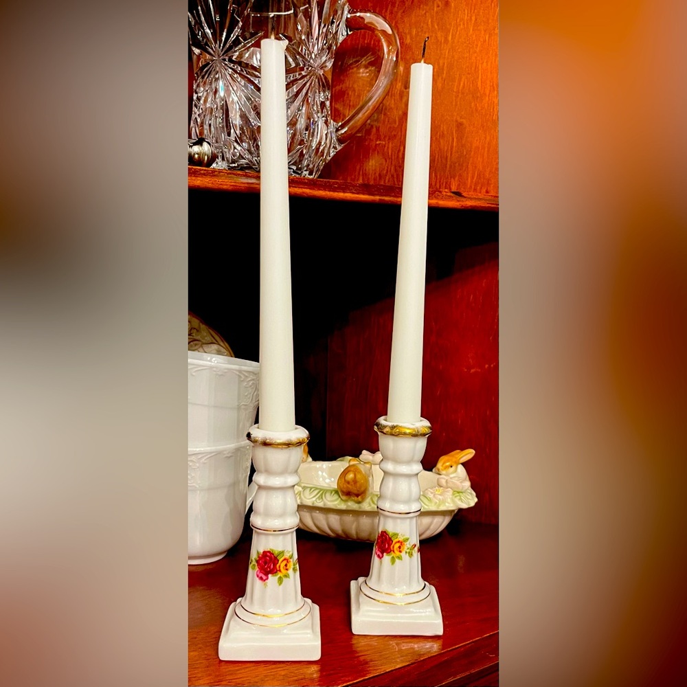 Cottage Rose candlestick holders